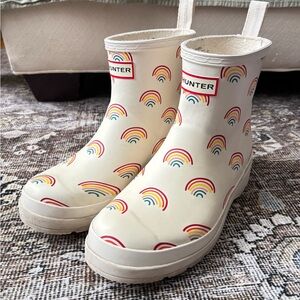 Hunter Ivory/White Play Mini Rainbow Waterproof Rain Boots, Size 7, EU 38